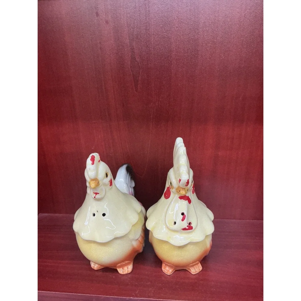 Vintage Rooster Hen Salt Pepper Shakers Sugar/Creamer Ceramic Made in‎ Japan